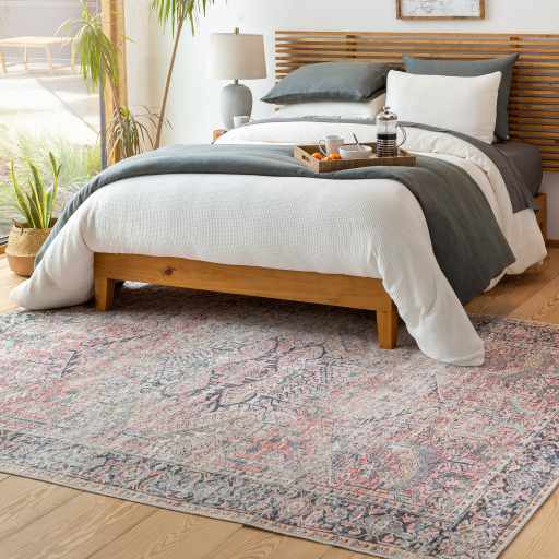 Alfombra desgastada lavable de color rosa Dunshaughlin - Oferta