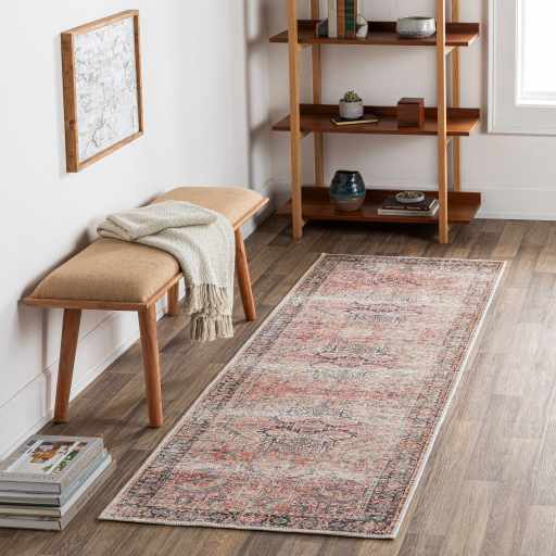 Alfombra desgastada lavable de color rosa Dunshaughlin - Oferta