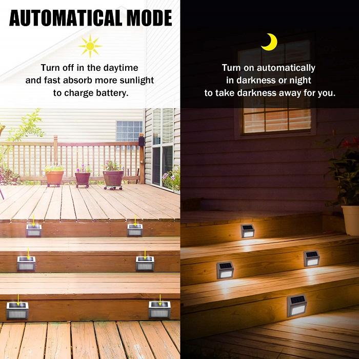 Luces LED solares para escalones de acero inoxidable | Encendido y apagado automático desde el anochecer hasta el amanecer | (Modelo 2024) 