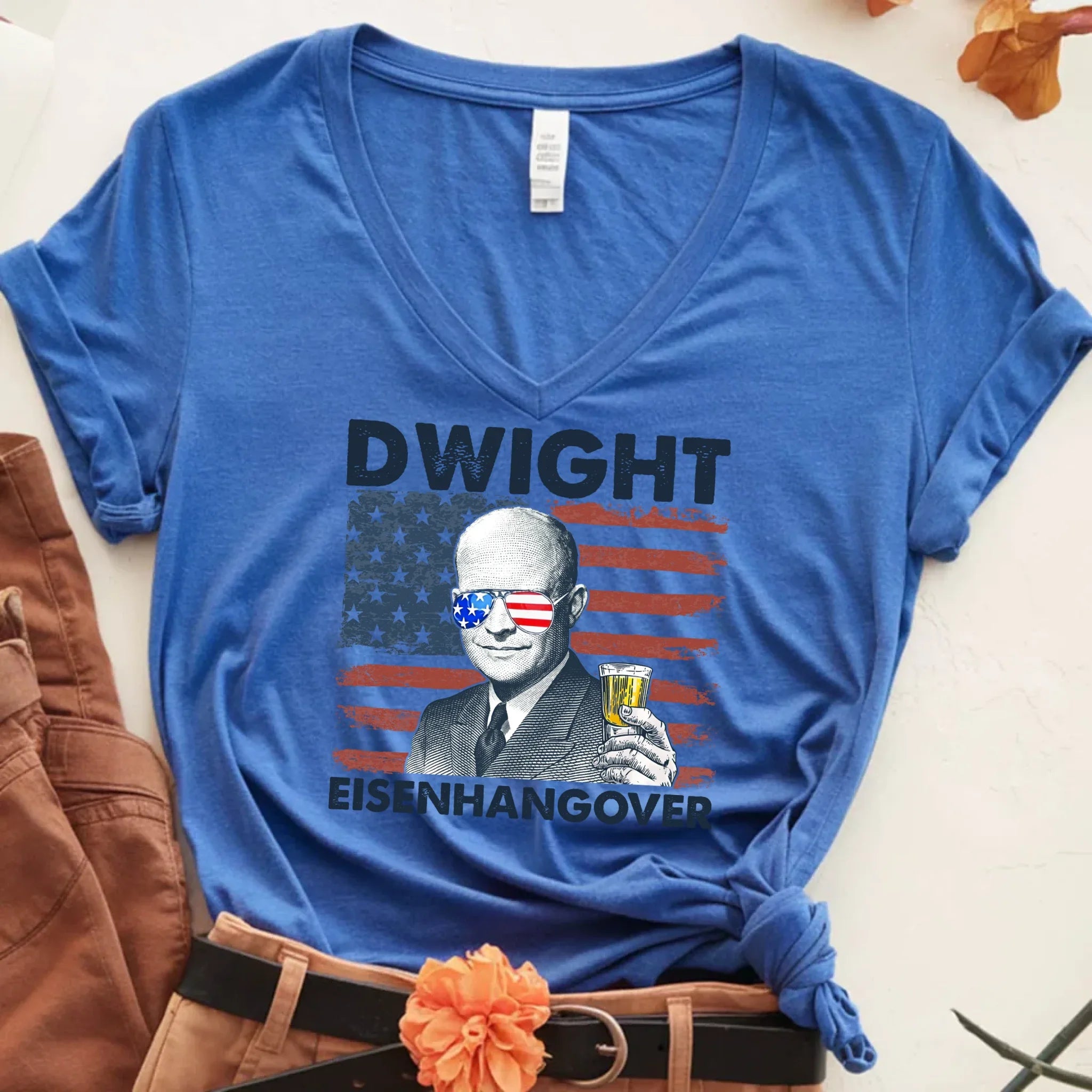 Eisenhangover 4th of July V-Neck Shirt – Funny Dwight Eisenhower Boozy V-Neck Tee