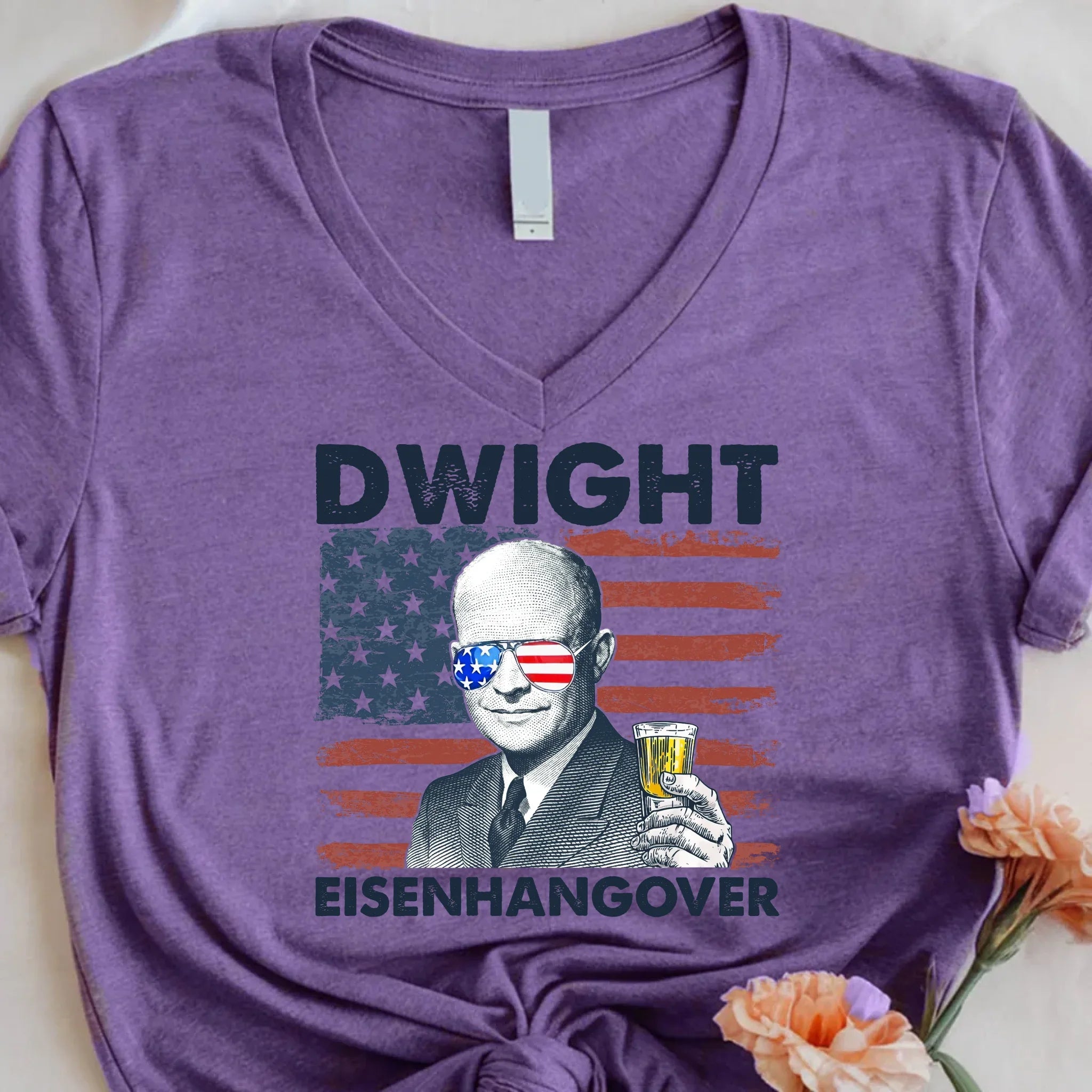 Eisenhangover 4th of July V-Neck Shirt – Funny Dwight Eisenhower Boozy V-Neck Tee