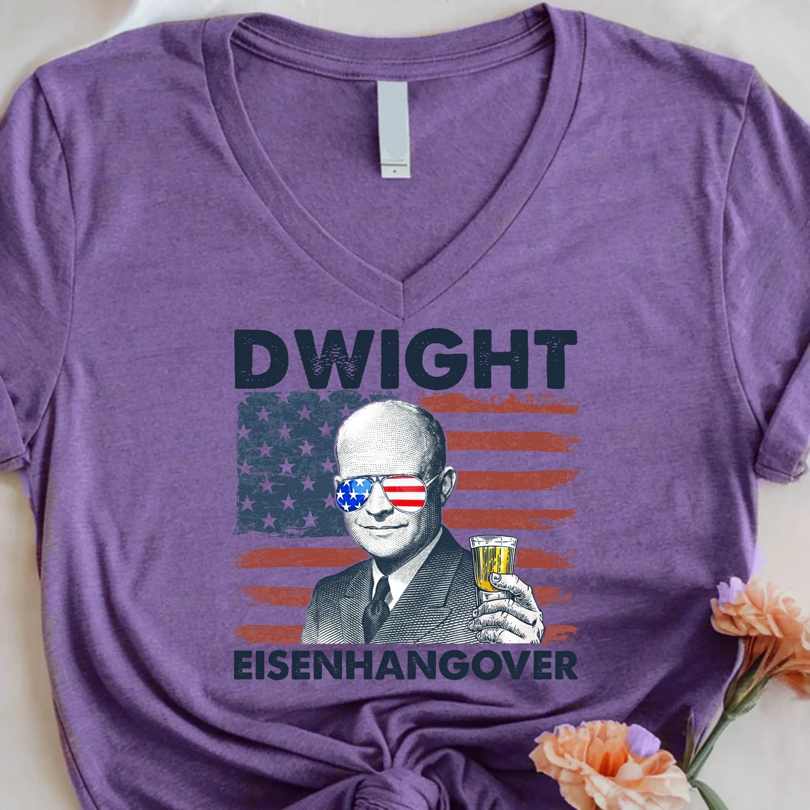 Eisenhangover 4th of July V-Neck Shirt – Funny Dwight Eisenhower Boozy V-Neck Tee