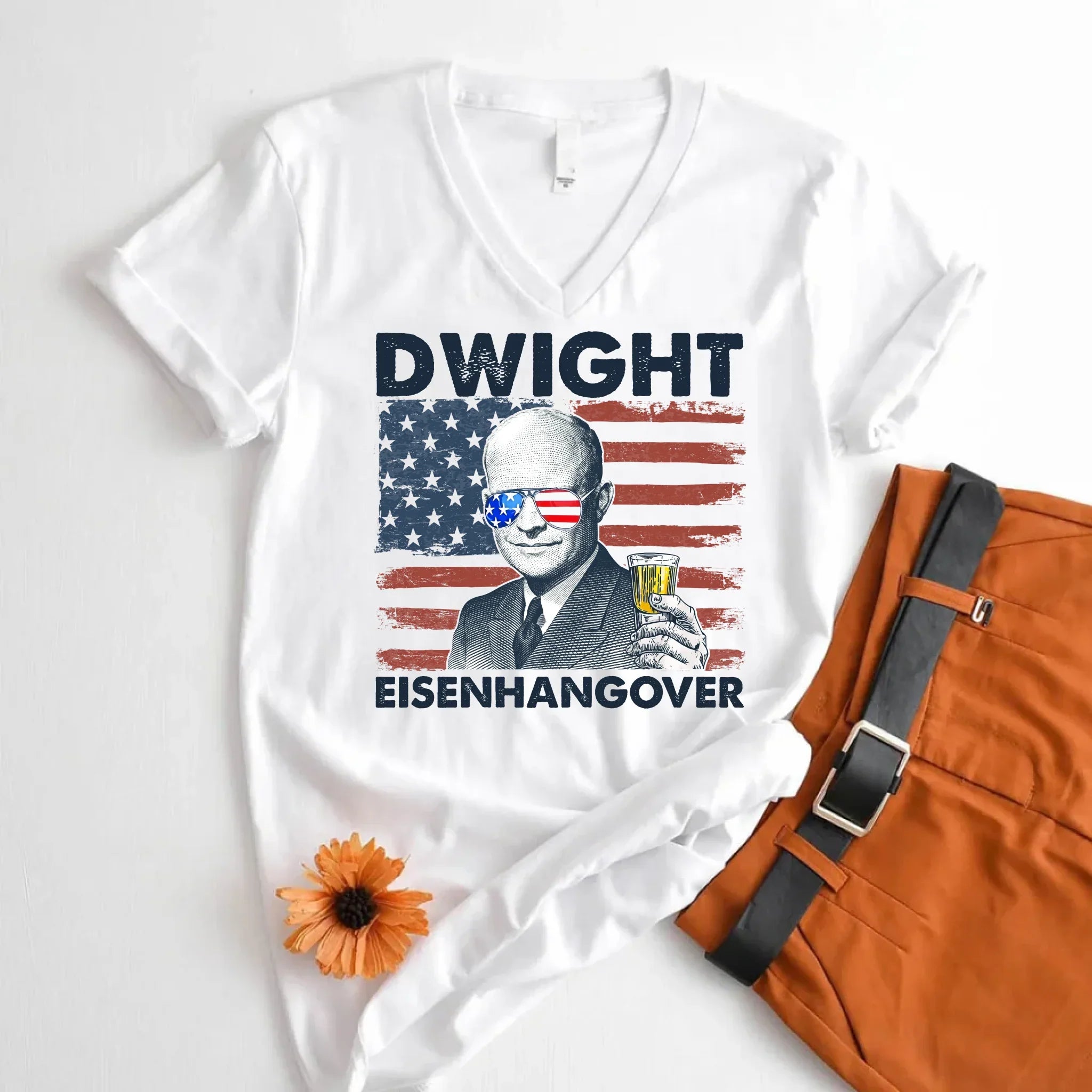 Eisenhangover 4th of July V-Neck Shirt – Funny Dwight Eisenhower Boozy V-Neck Tee