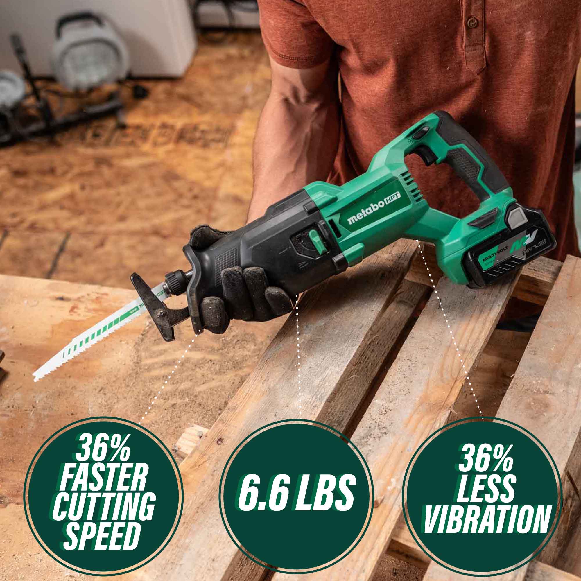 Sierra recíproca inalámbrica Metabo HPT CR18DBQ4M 18V MultiVolt (solo cuerpo de la herramienta)