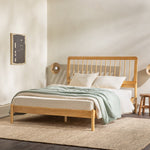 Cama de madera maciza con estructura de husillo de estilo moderno de mediados de siglo