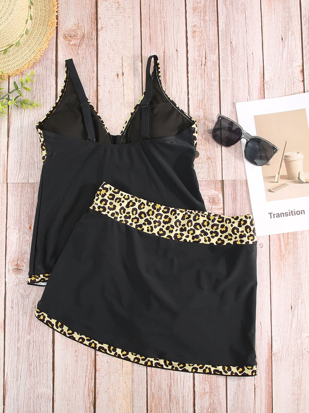 Plus Size Leopard Print Tankini with Skirt