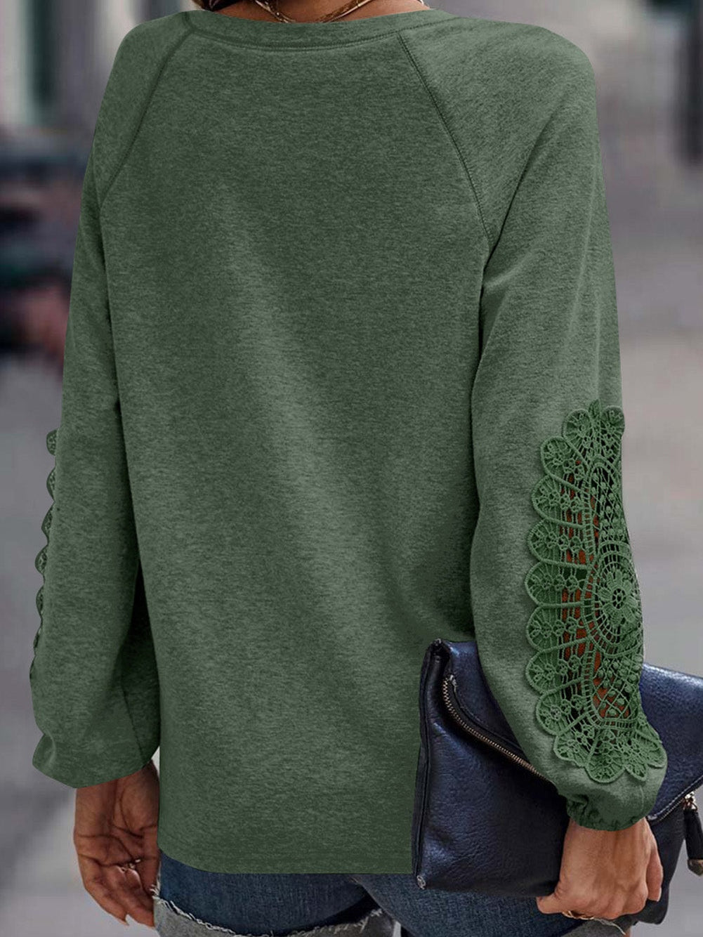 Everyday V-Neck T-Shirt with Crochet Sleeves