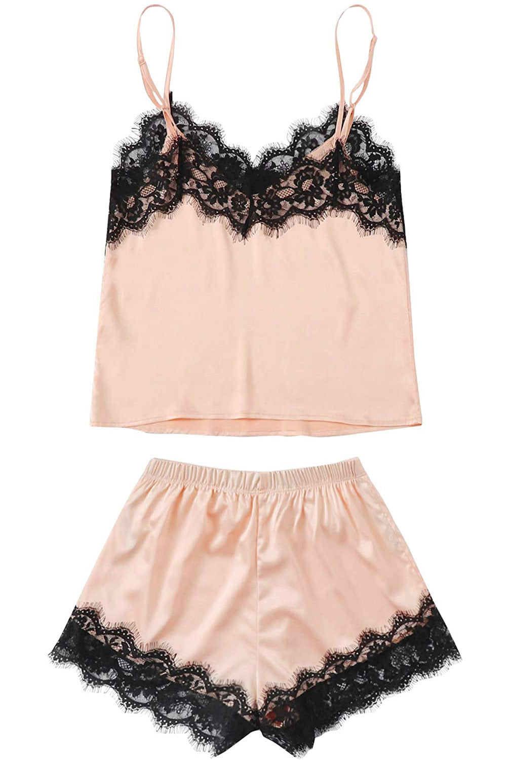 5-Piece Pajama Set: Soft Satin, Lace Details