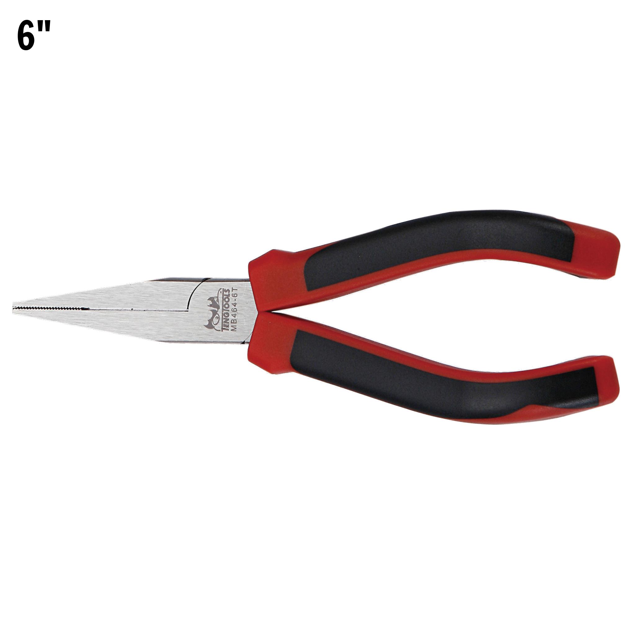 Teng Tools 6 Inch Long, Straight Jaws TPR Grip Flat Nose Pliers - MB464-6T