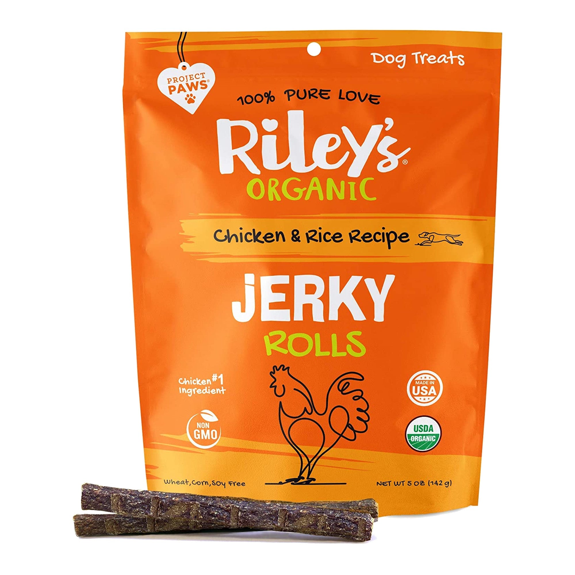Rollitos de cecina masticables orgánicos para perros de Riley (paquete de 8 - 5 oz)