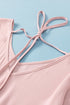 Pink V-Neck Bell Sleeve Back-Tie Ruffled Blouse