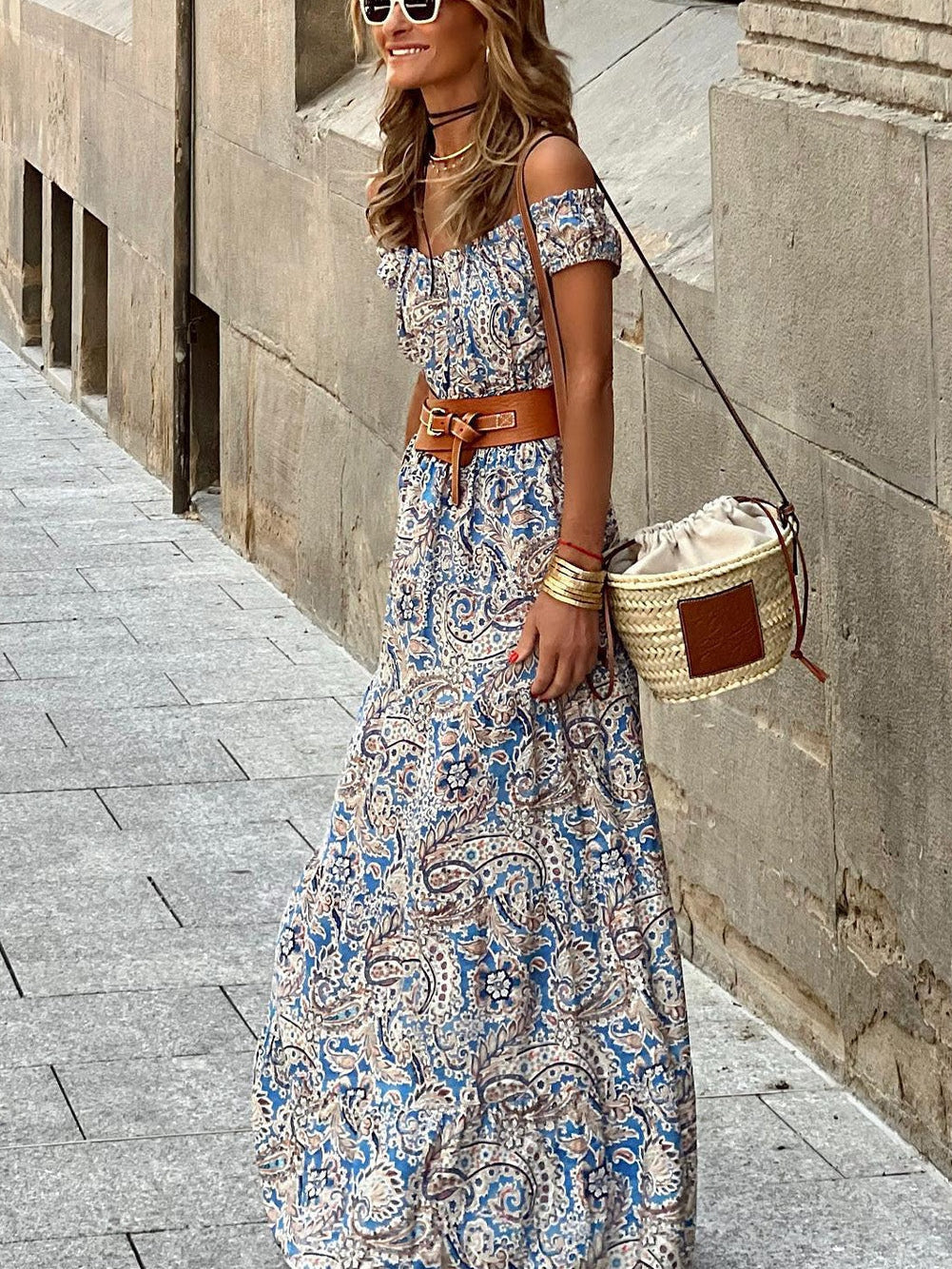 Relaxed Fit Off-Shoulder Floral Jumpsuit