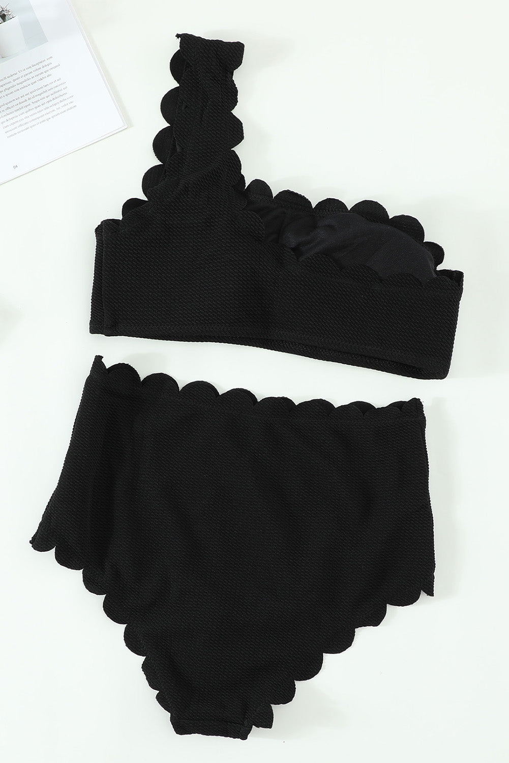 One-Shoulder Scalloped High-Waisted Bikini