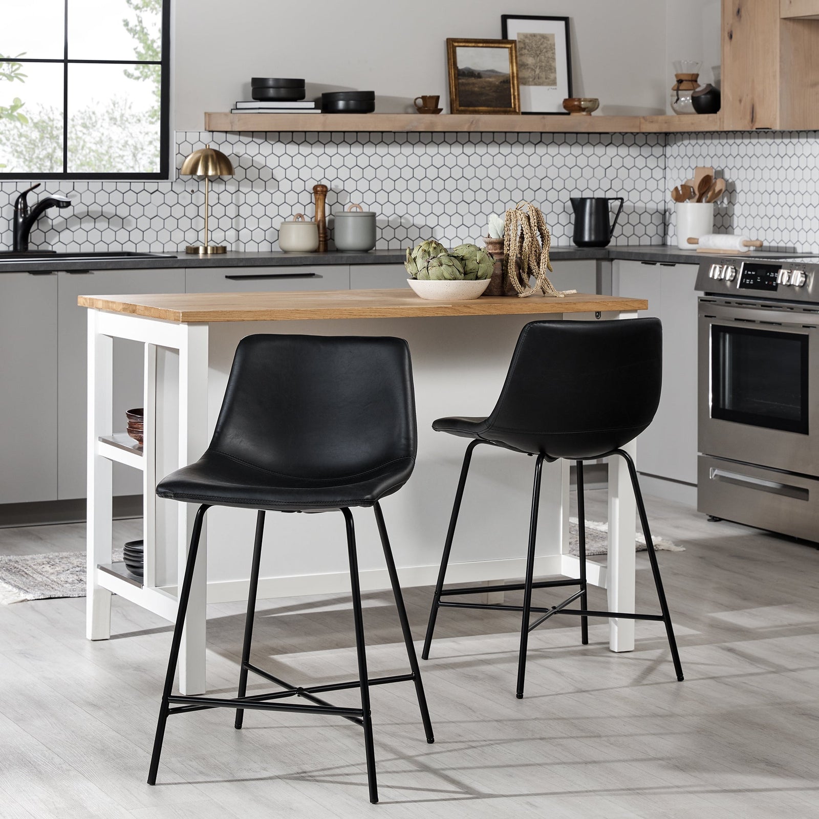 Colección de asientos industriales de piel sintética Xuma Urban (silla de comedor o taburete de bar), juego de 2