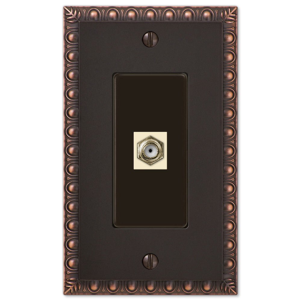 Placa de pared con conector para cable, de bronce envejecido, con forma de huevo y dardo