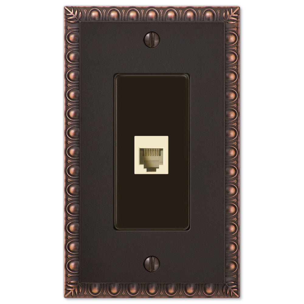 Placa de pared de bronce envejecido con forma de huevo y dardo: 1 toma de teléfono
