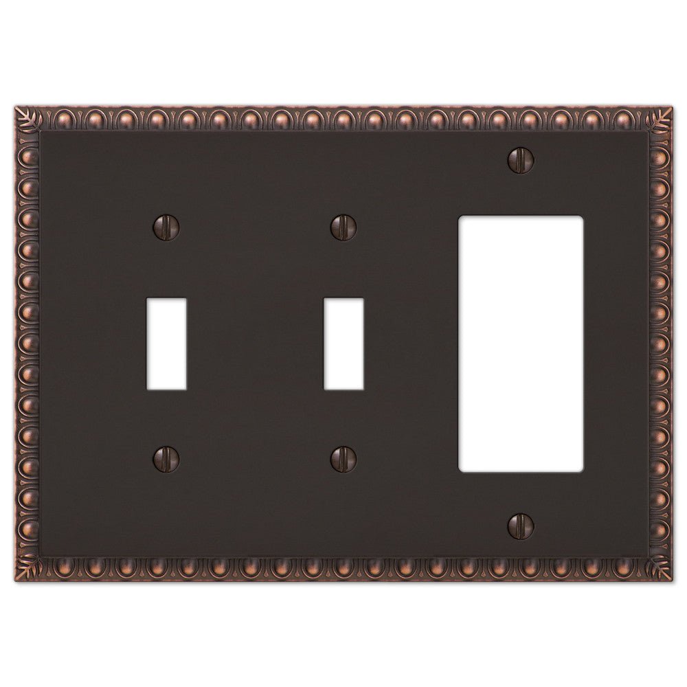 Placa de pared con 2 palancas y 1 balancín de bronce envejecido con forma de huevo y dardo