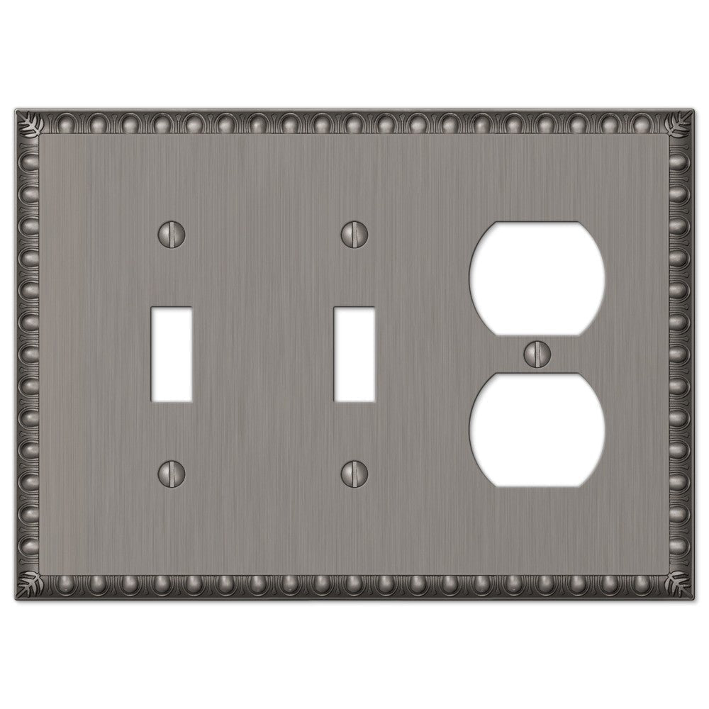 Placa de pared de níquel antiguo con forma de huevo y dardo: 2 palancas y 1 dúplex