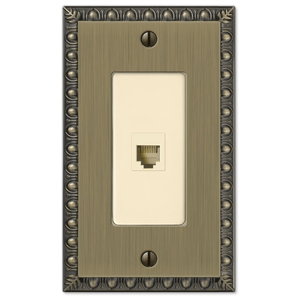 Placa de pared de latón fundido cepillado con forma de huevo y dardo: 1 toma de teléfono