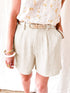 Elegant Beige High Waist Wide Leg Cotton Blend Casual Shorts