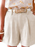 Elegant Beige High Waist Wide Leg Cotton Blend Casual Shorts