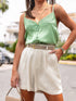 Elegant Beige High Waist Wide Leg Cotton Blend Casual Shorts