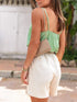 Elegant Beige High Waist Wide Leg Cotton Blend Casual Shorts