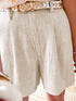 Elegant Beige High Waist Wide Leg Cotton Blend Casual Shorts