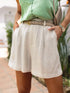 Elegant Beige High Waist Wide Leg Cotton Blend Casual Shorts