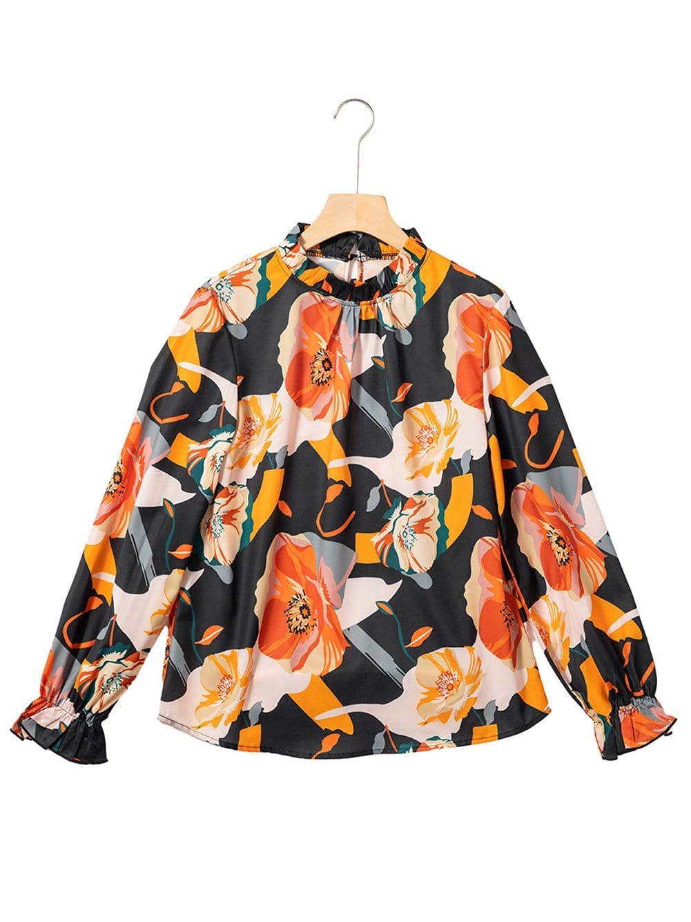 Stylish Floral Mock Neck Blouse