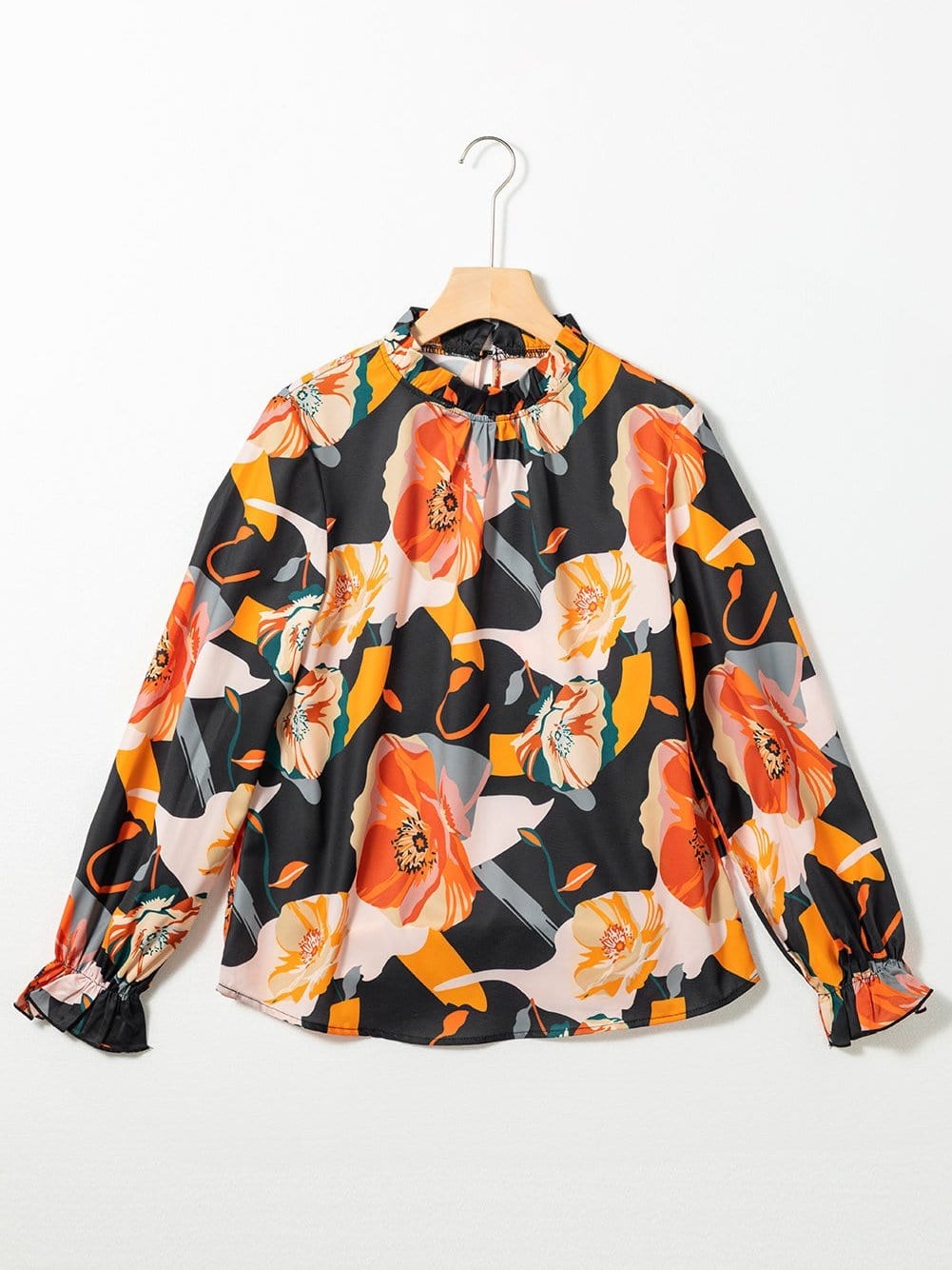 Stylish Floral Mock Neck Blouse