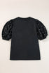 Stylish Black Blouse with Pearl and Rhinestone Decor