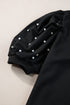 Stylish Black Blouse with Pearl and Rhinestone Decor