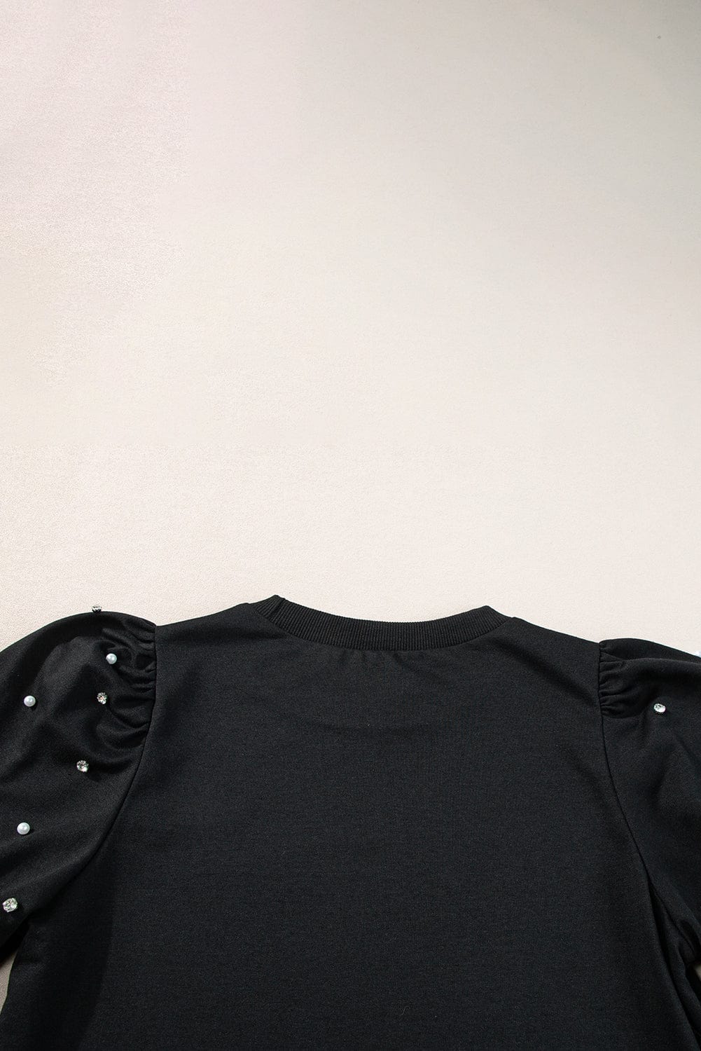 Stylish Black Blouse with Pearl and Rhinestone Decor