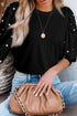 Stylish Black Blouse with Pearl and Rhinestone Decor