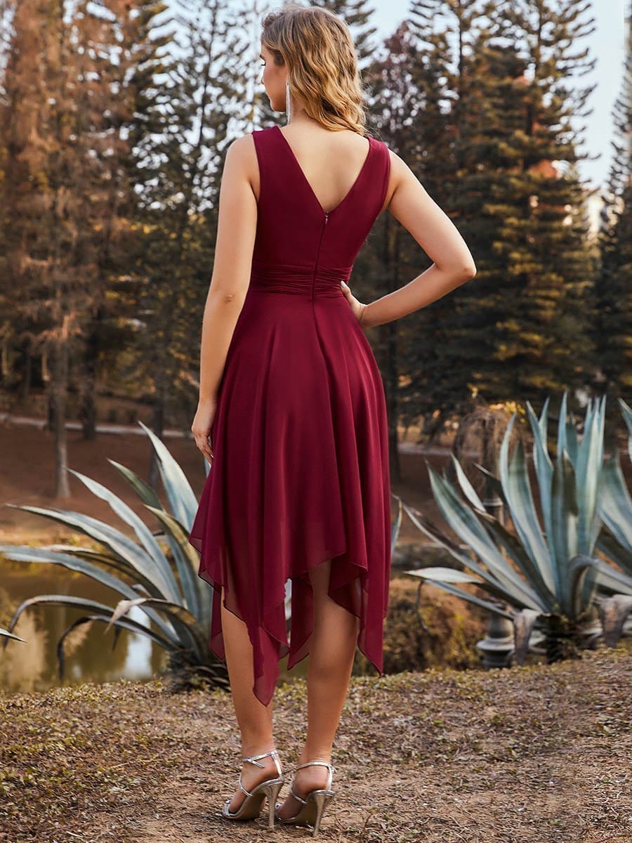 Burgundy Chiffon Bridesmaid Dress with Asymmetrical Hem