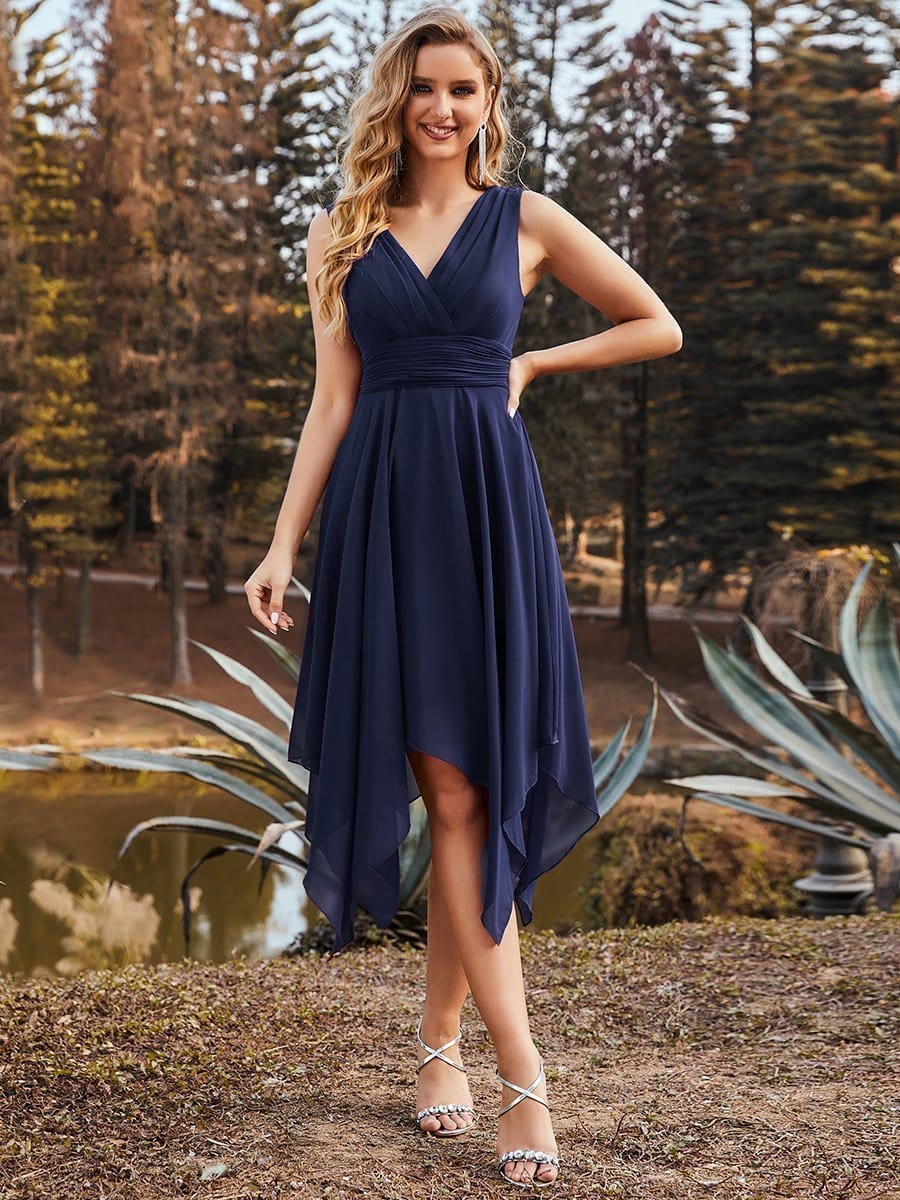 Burgundy Chiffon Bridesmaid Dress with Asymmetrical Hem