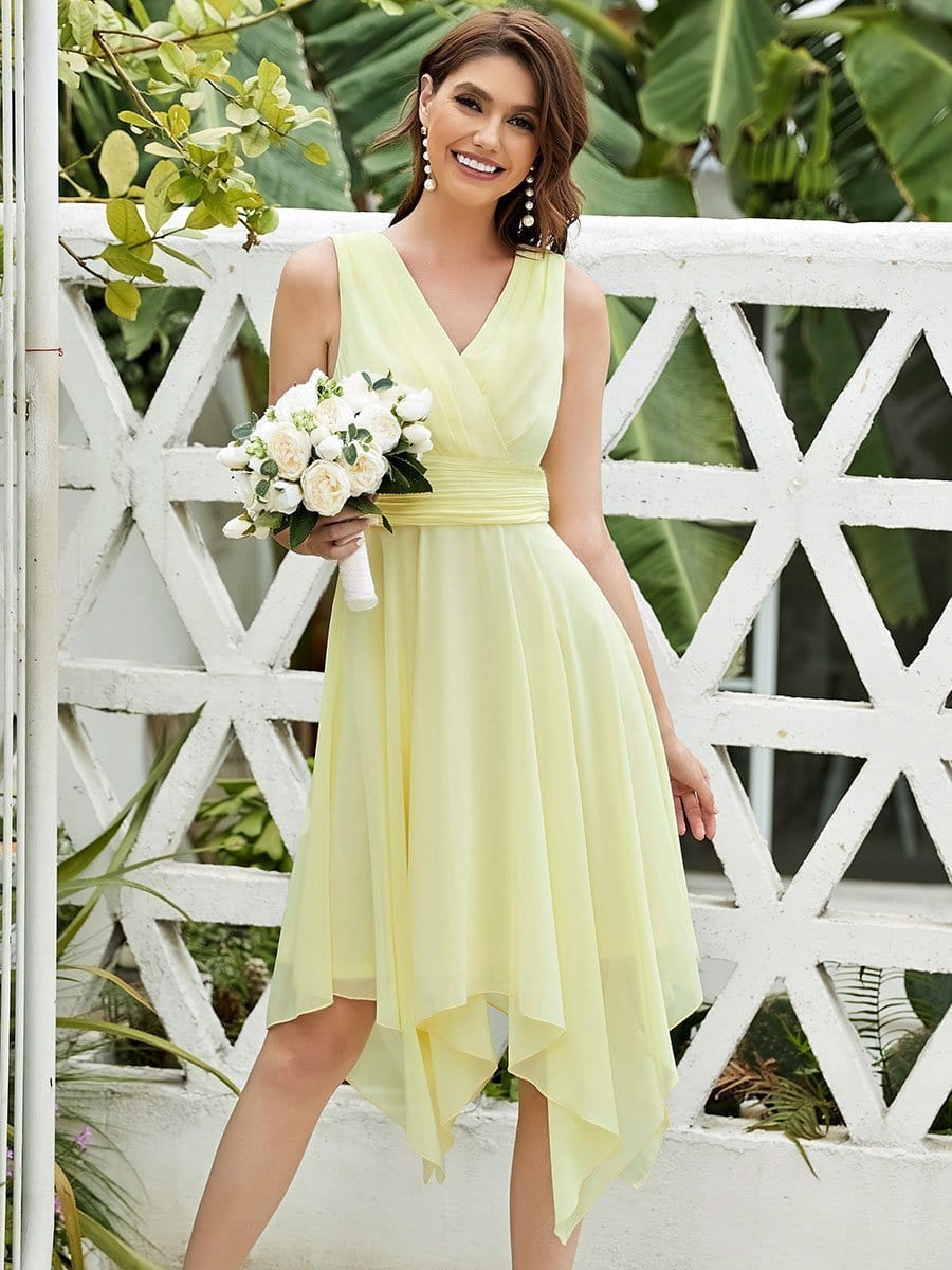 Burgundy Chiffon Bridesmaid Dress with Asymmetrical Hem
