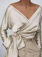 Fashionable Satin Blouse with Bow Accent
