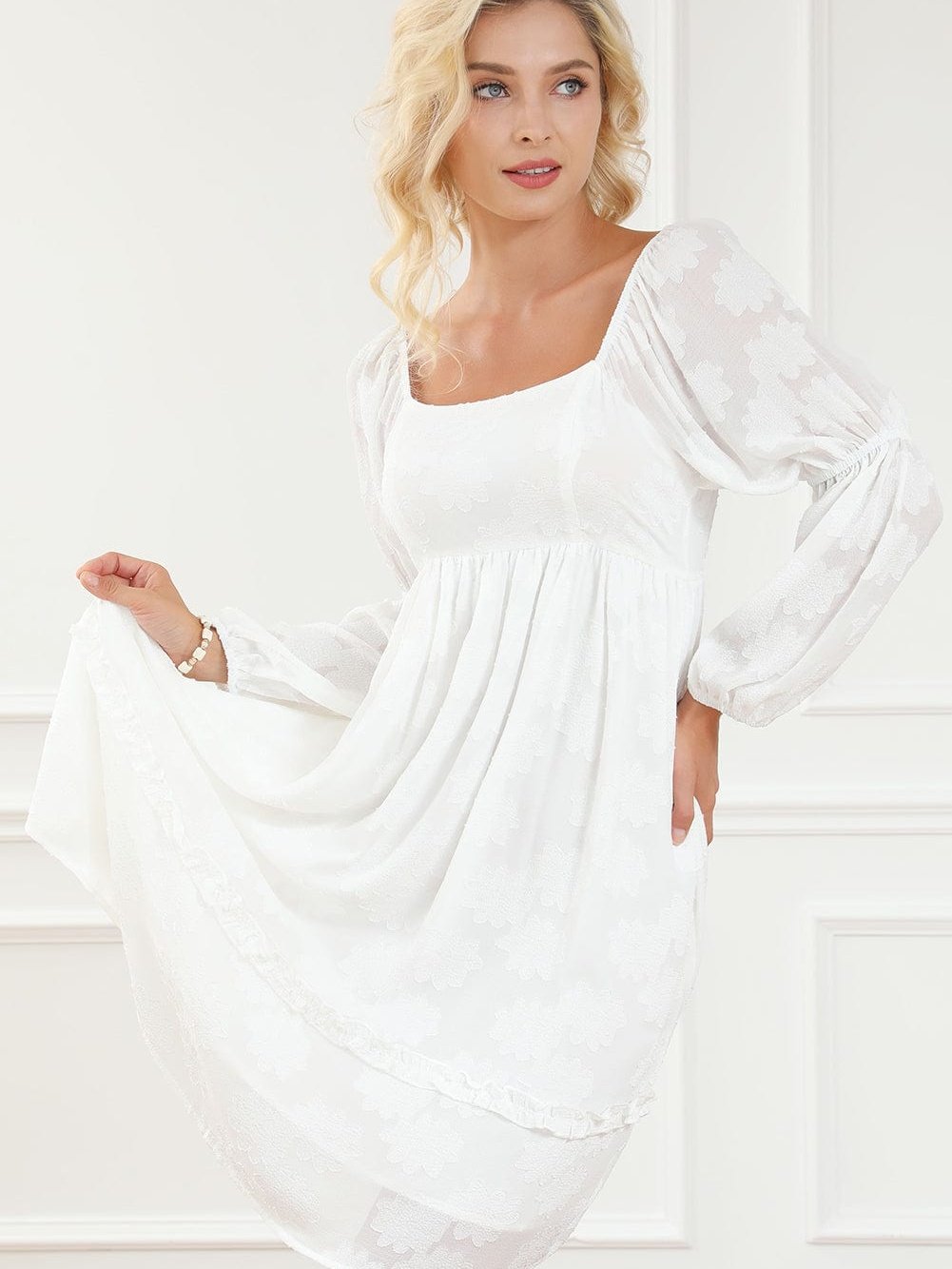 White Mini Dress with Square Neckline