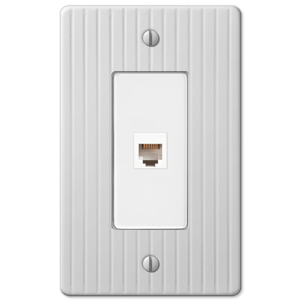 Embossed Line White Steel - 1 Phone Jack Wallplate