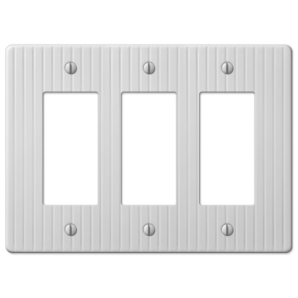 Embossed Line White Steel - 3 Rocker Wallplate
