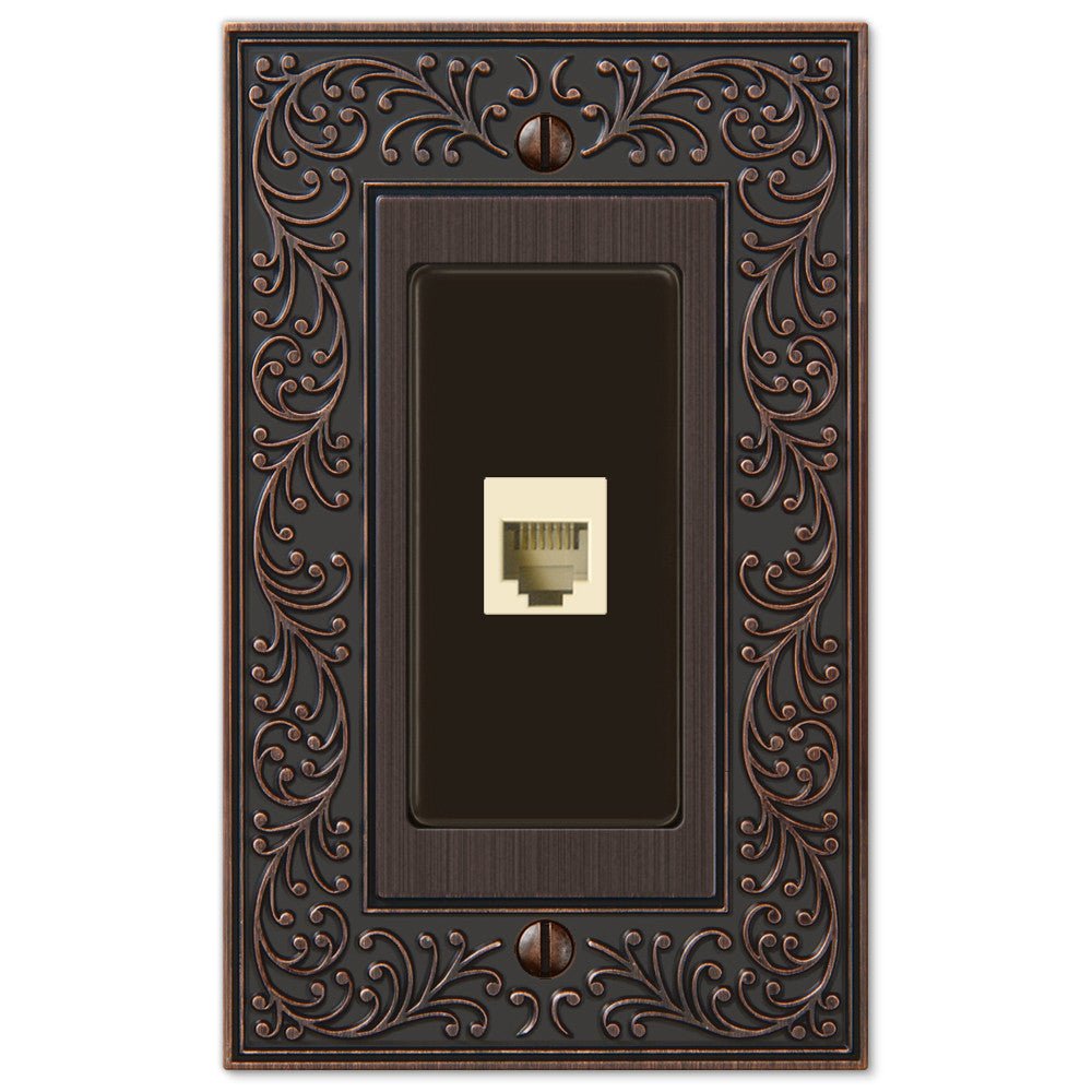 Placa de pared de bronce envejecido fundido con jardín inglés - 1 toma de teléfono