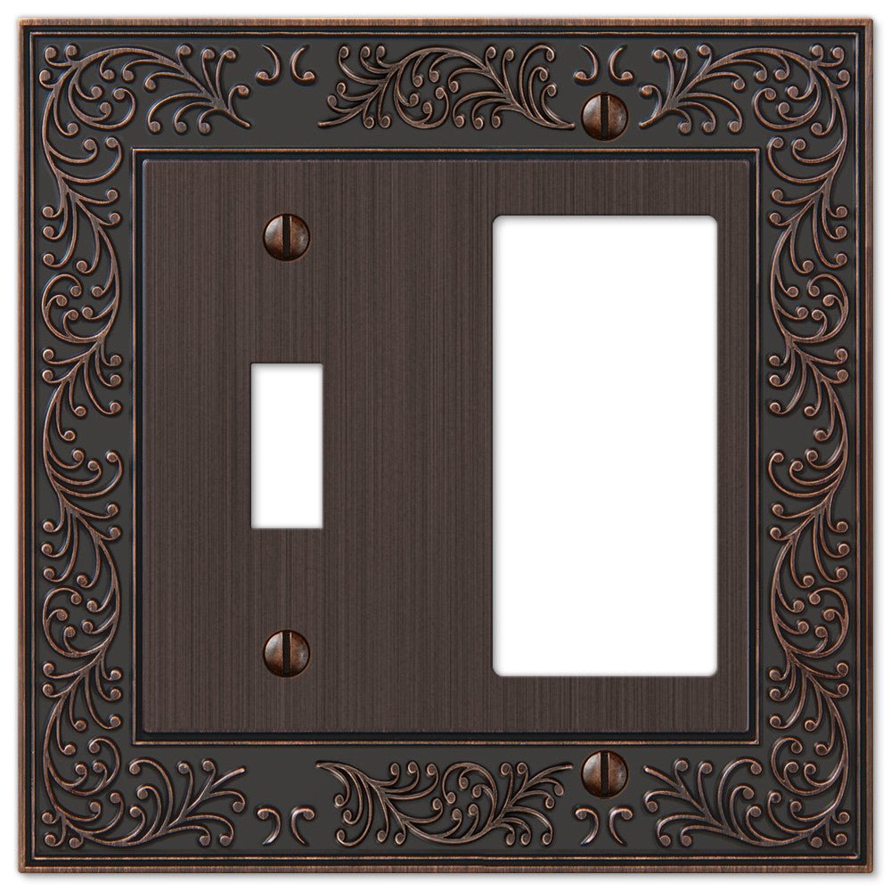 English Garden Aged Bronze Cast - 1 Toggle / 1 Rocker Wallplate