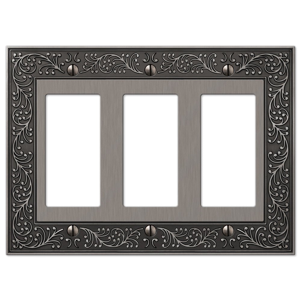 English Garden Antique Nickel Cast - 3 Rocker Wallplate