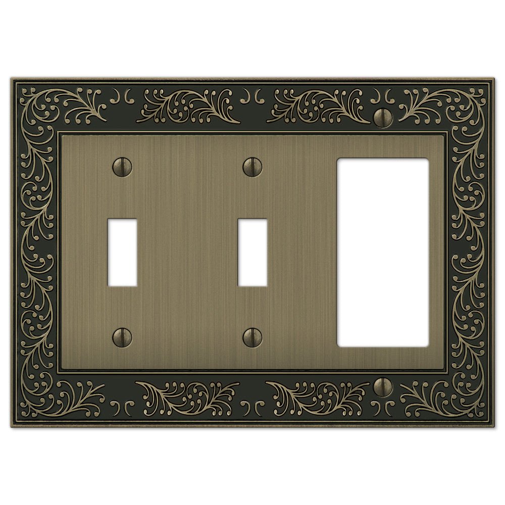 English Garden Brushed Brass Cast - 2 Toggle / 1 Rocker Wallplate