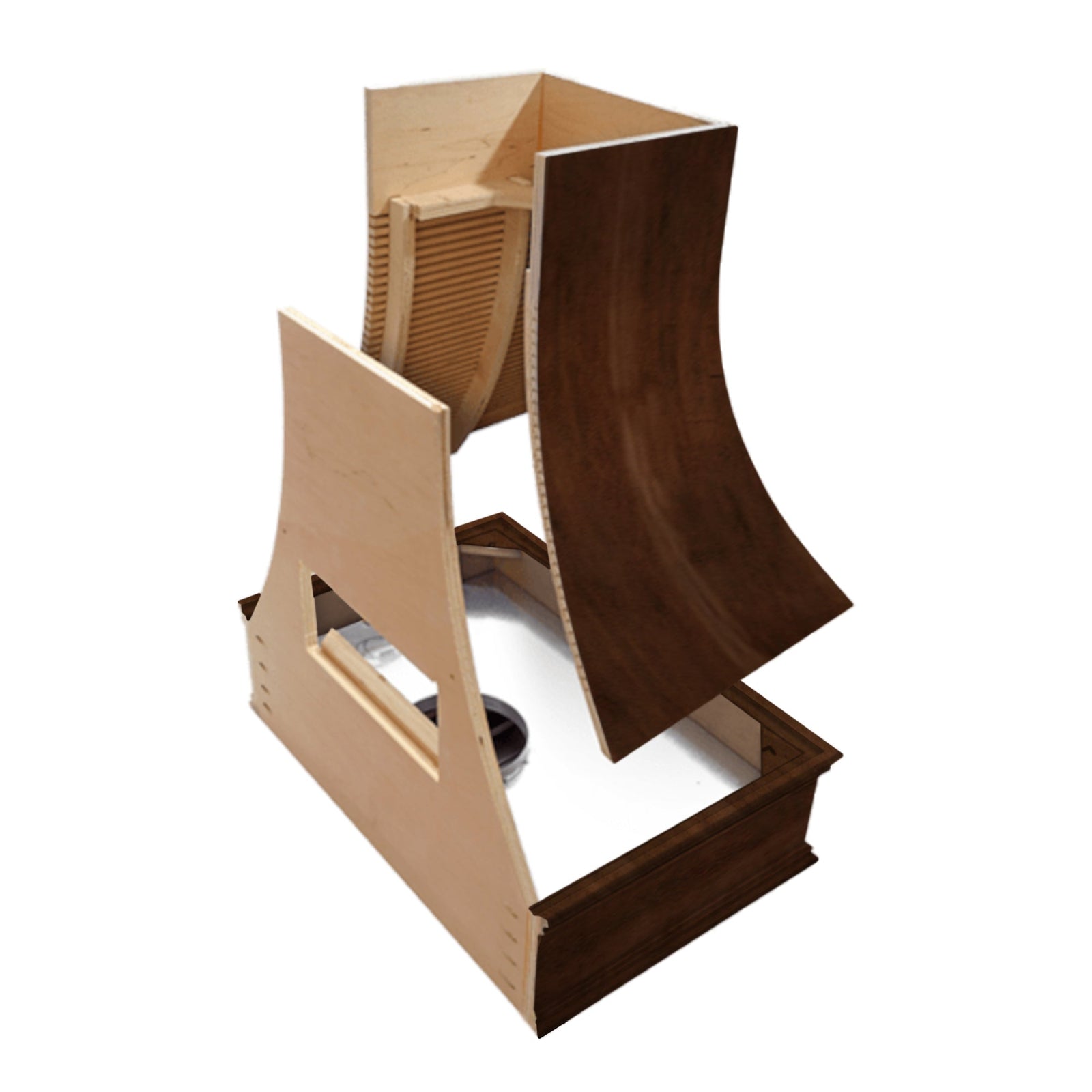 Espresso Range Hood With Curved Front, Brass Strapping and Buttons - 30