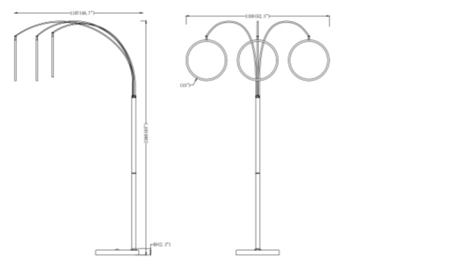 LED Three Ring Hong Kong  Arc Floor lamp // Chrome, Not Dimmable
