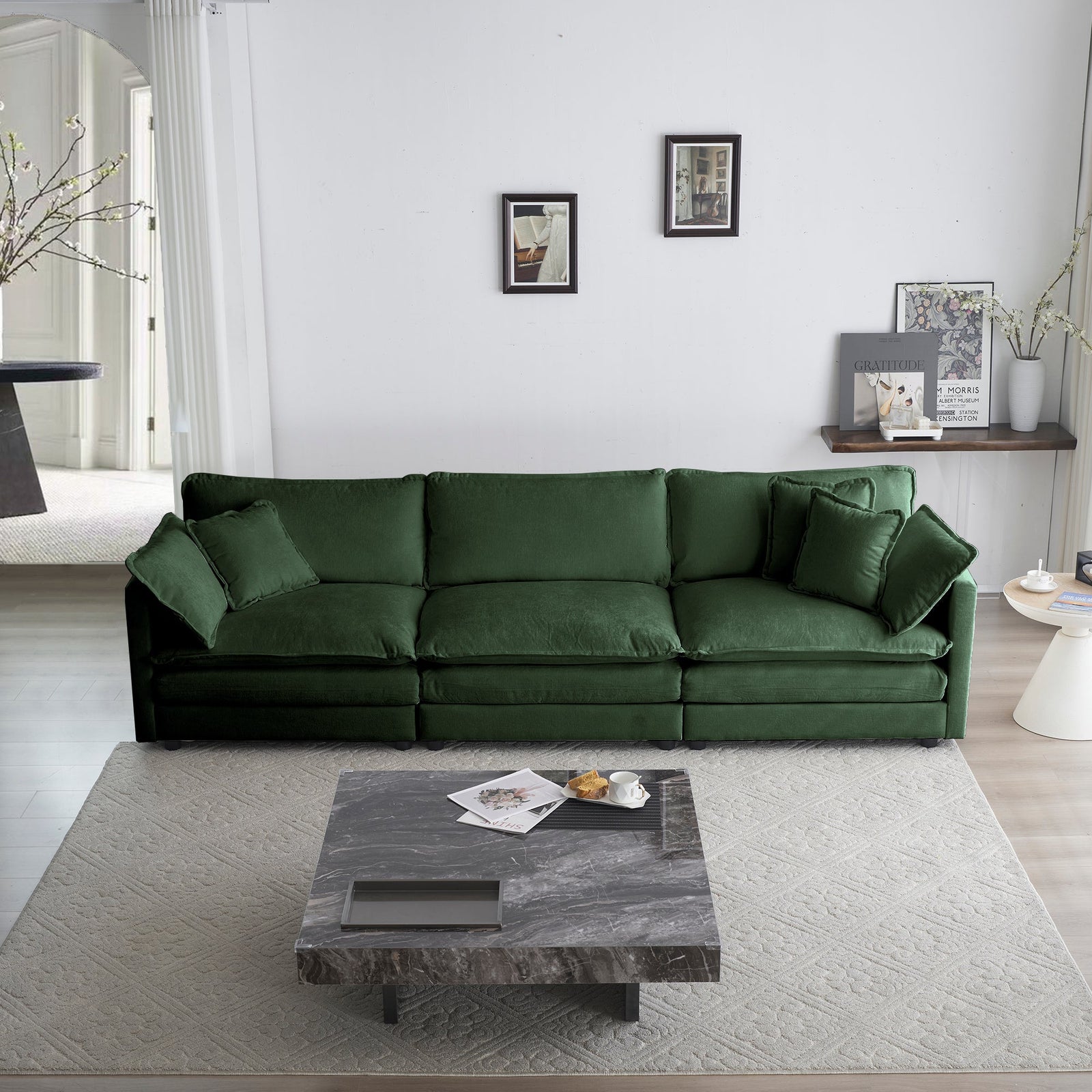 Sofá modular de chenilla con forma de L y otomana de Walker Edison