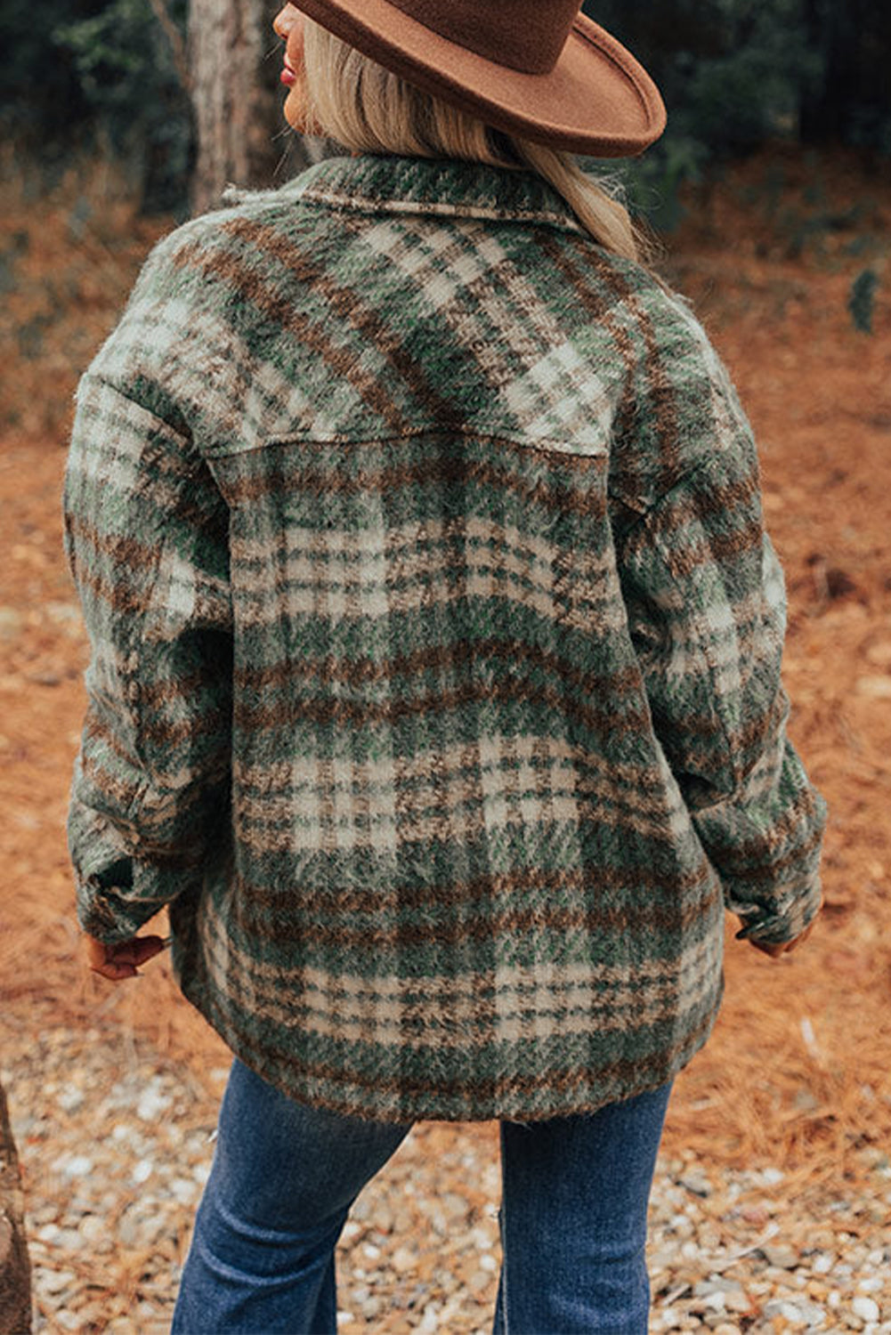 Plus Size Green Plaid Shacket Jacket